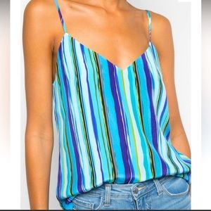 L'AGENCE Jane Silk Sleeveless Blue Multi-Striped Cami Size Large LNC Size Large